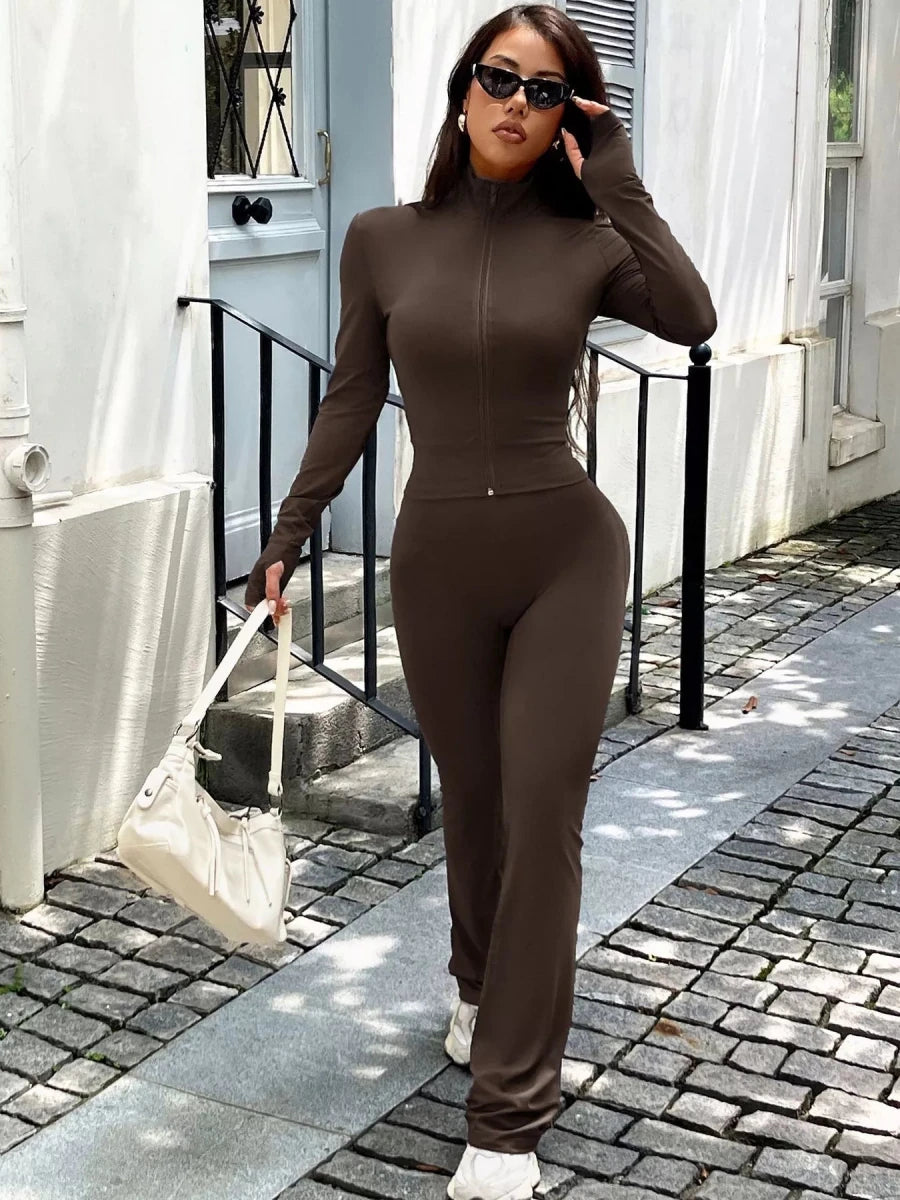 Zip Up Long Sleeve Outerwear and Pants Active Set - Q.B.Accessories