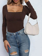 Square Neck Long Sleeve Bodysuit - Q.B.Accessories