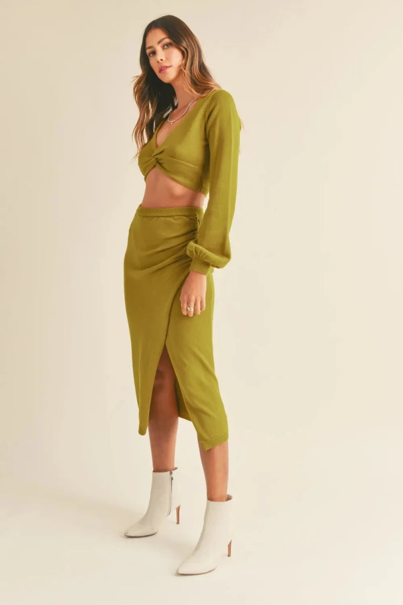 MABLE Front Twisted Knit Top and Midi Skirt Set - Q.B.Accessories