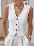 Textured Button - Down Vest - Q.B.Accessories