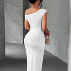 One-Shoulder Textured Maxi Dress - Q.B.Accessories