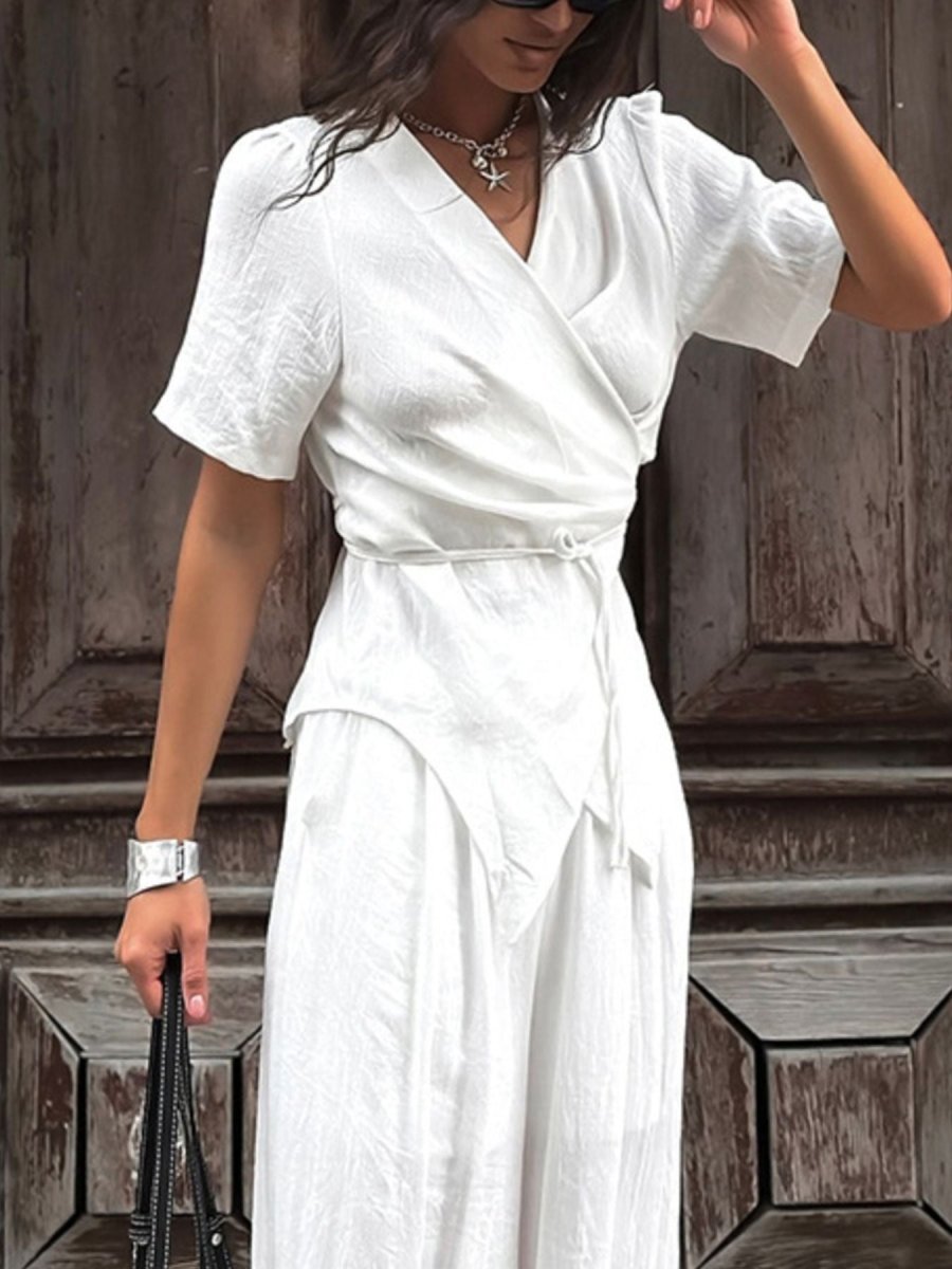 Wrap Top & Wide Leg Pants Set - Q.B.Accessories