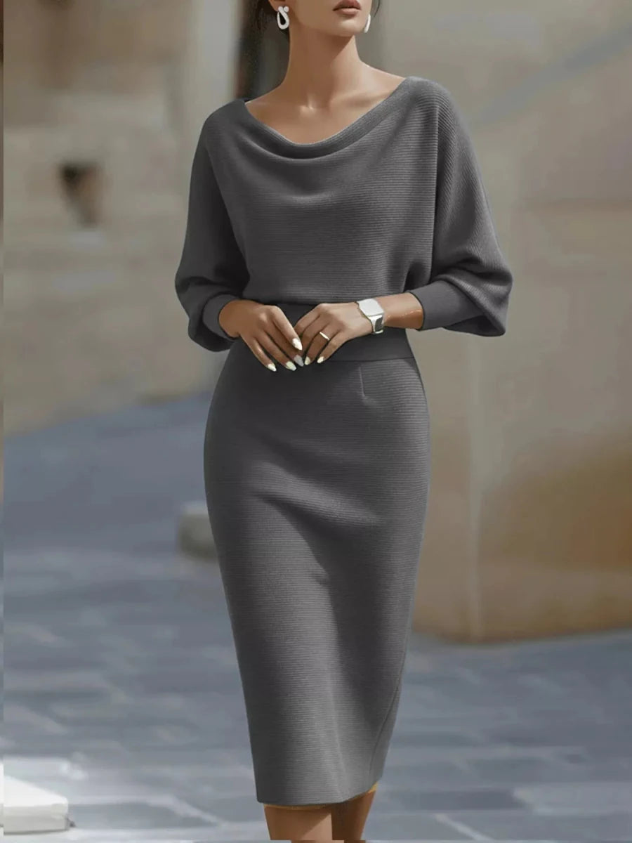 Cowl Neck Knit Bodycon Dress - Q.B.Accessories