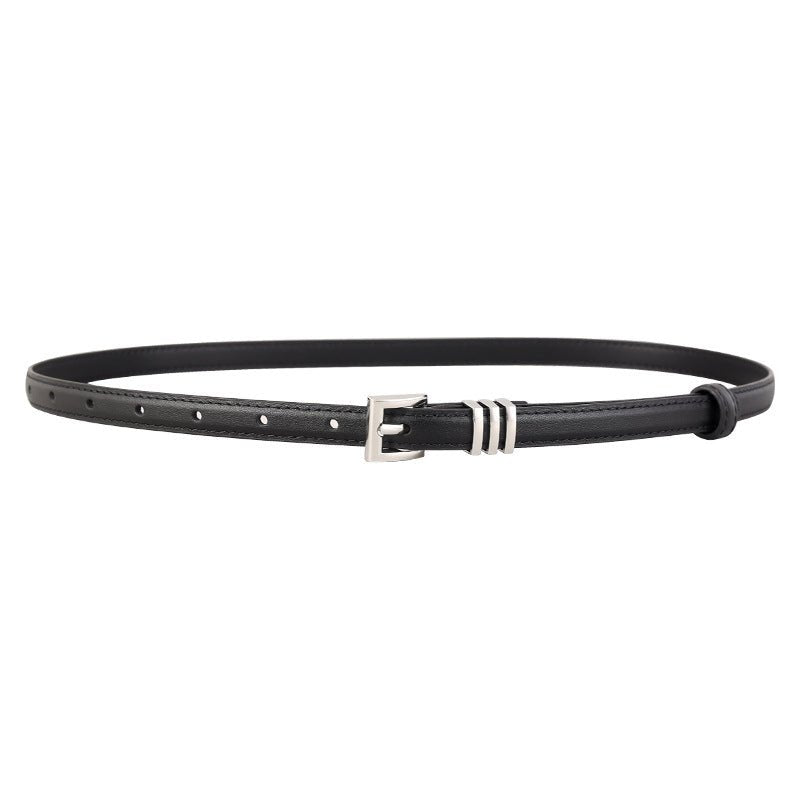 Skinny Leather Belt with Silver Buckle - Q.B.Accessories