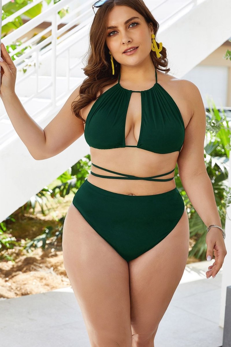 Plus Size Cutout Tied Backless Bikini Set - Q.B.Accessories