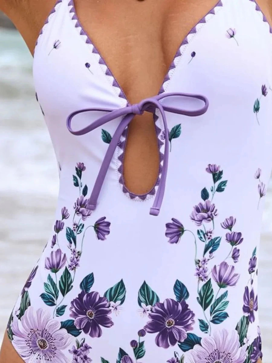 Printed Spaghetti Strap One - Piece Swimwear and Cover Up Swim Set - Q.B.Accessories