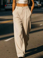 High - Waisted Wide - Leg Pleated Pants - Q.B.Accessories