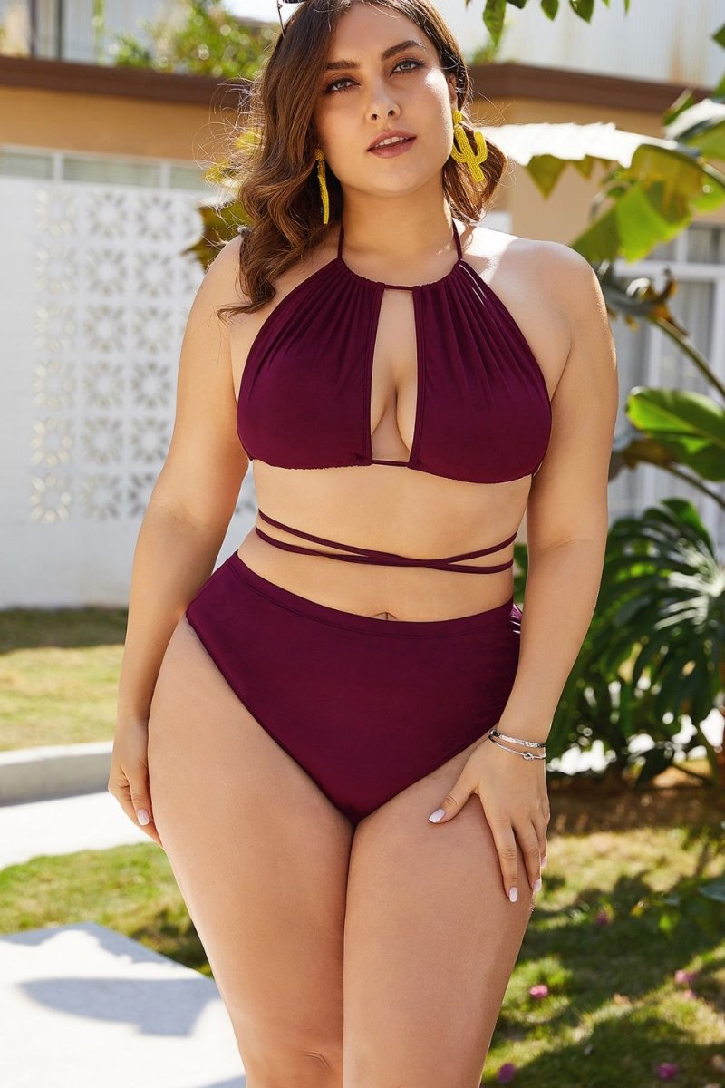 Plus Size Cutout Tied Backless Bikini Set - Q.B.Accessories