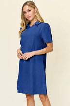 Double Take Full Size Texture Collared Neck Short Sleeve Dress - Q.B.Accessories