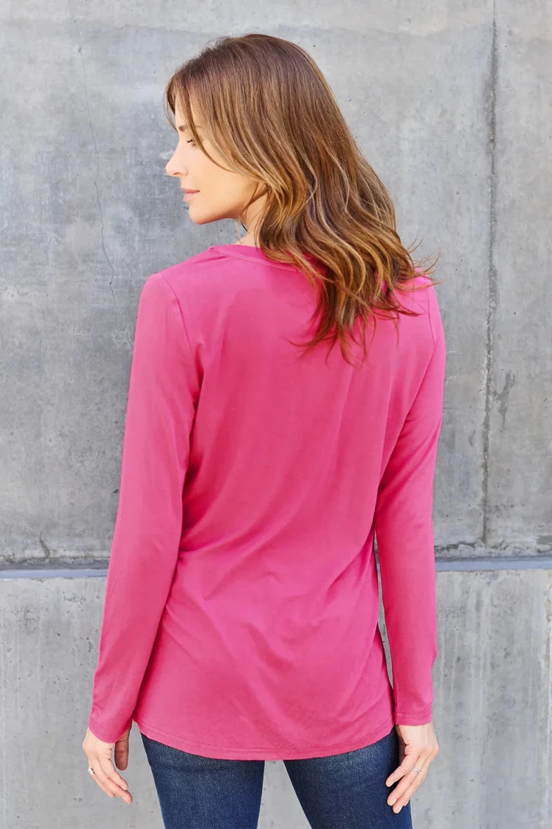 Essential V - Neck Long Sleeve Top – Everyday Comfort Fit | QBA - Q.B.Accessories