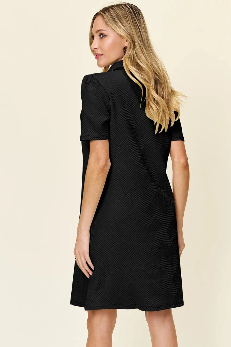 Double Take Full Size Texture Collared Neck Short Sleeve Dress - Q.B.Accessories