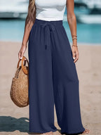 Full Size Drawstring Waist Wide Leg Pants Plus Size - Q.B.Accessories