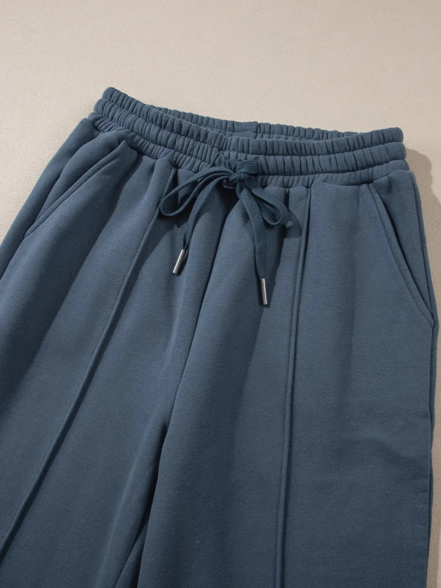 Collared Sweatshirt and High Waist Pants Active Set - Q.B.Accessories