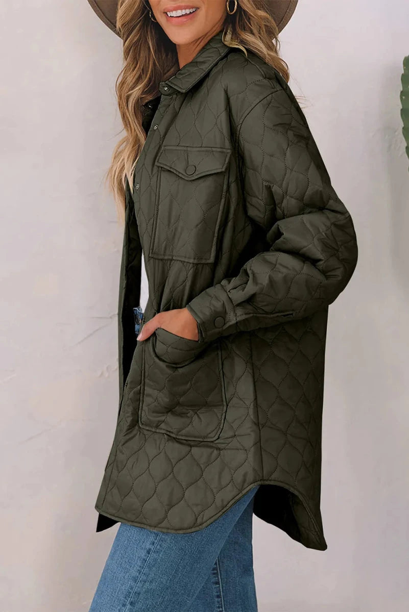 Women’s Snap-Down Collared Winter Coat - Q.B.Accessories