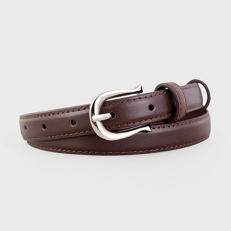 Leather Skinny Belt with Silver Buckle - Q.B.Accessories
