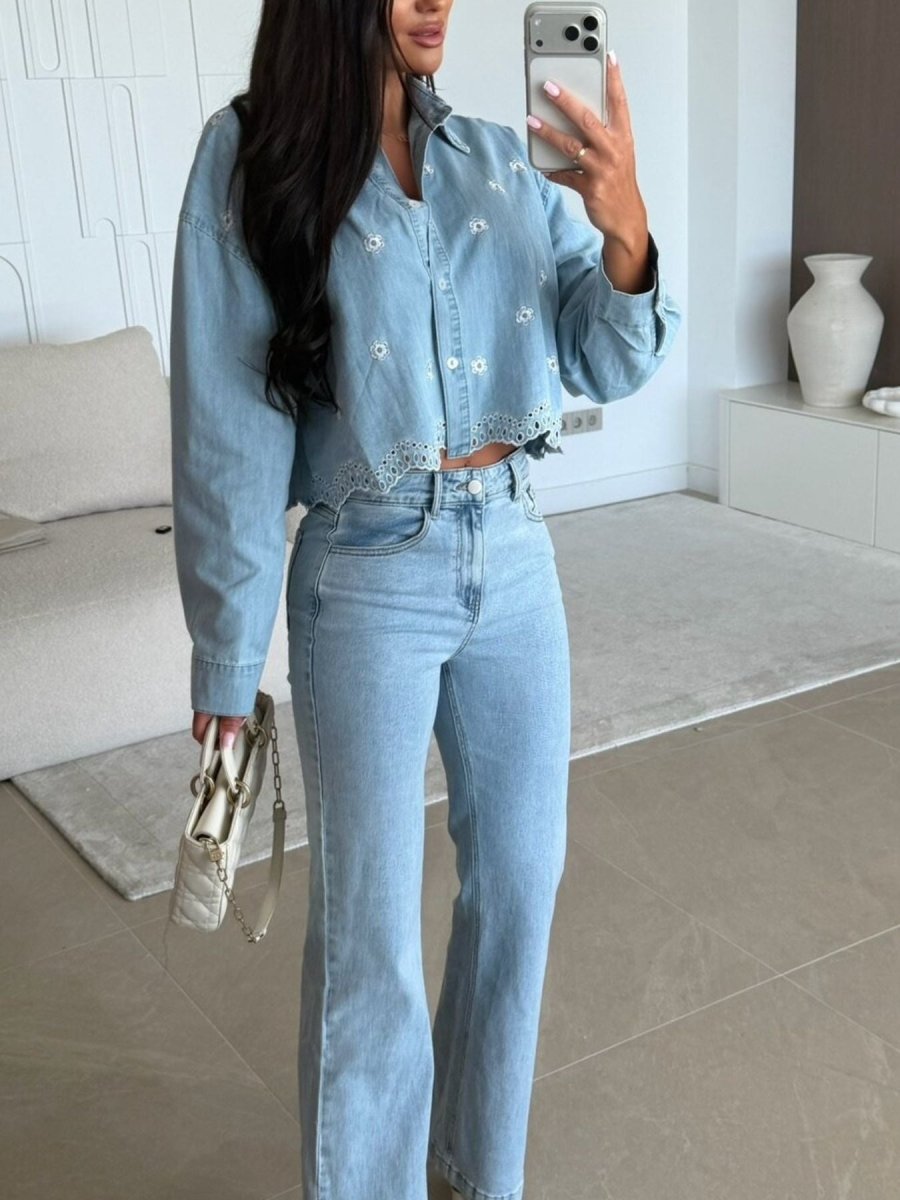 Embroidered Cropped Denim Shirt - Q.B.Accessories