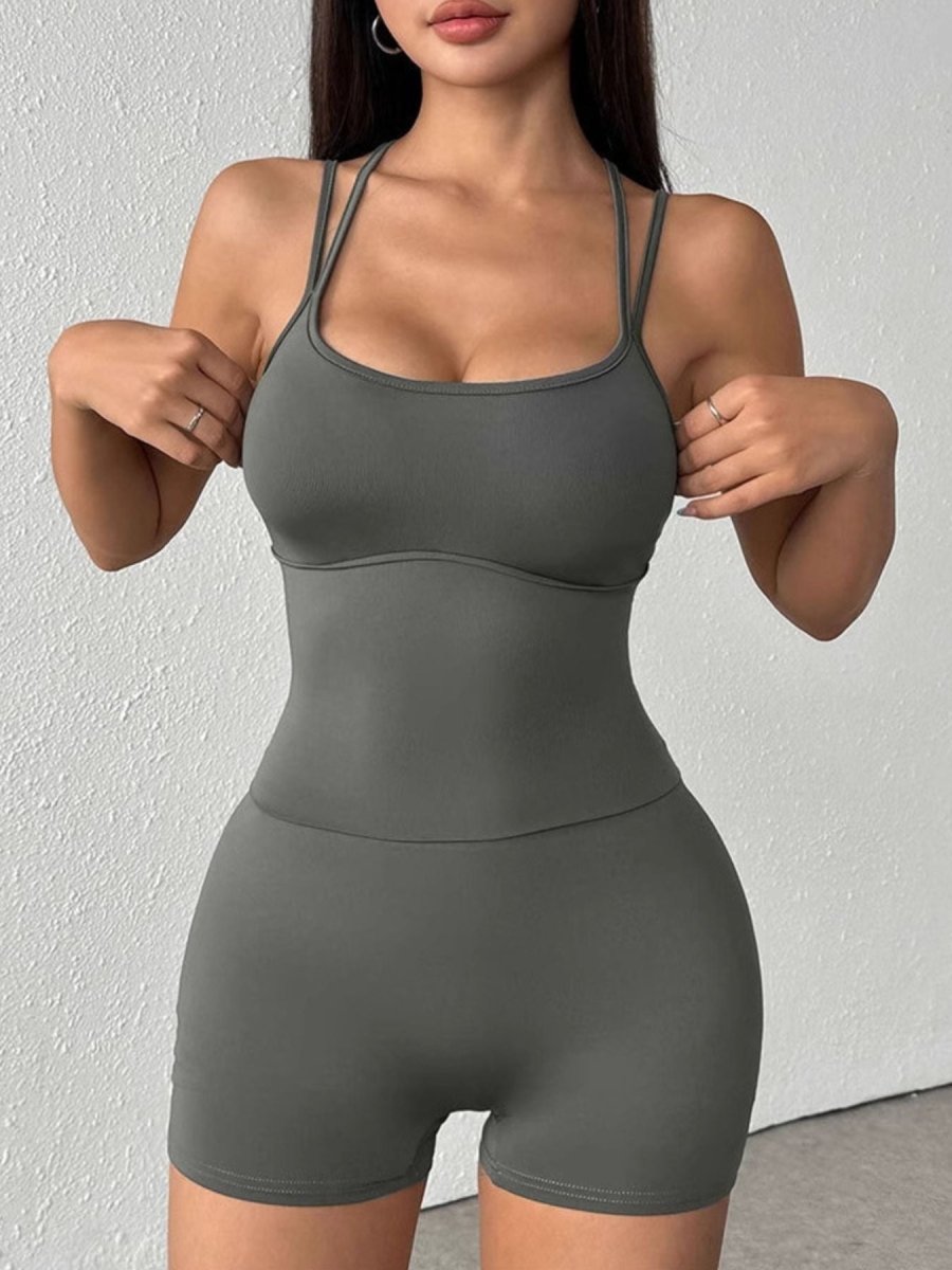 Double Spaghetti Strap Active Romper - Q.B.Accessories