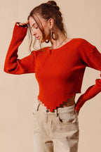 Ribbed Crop Sweater Top – Shaped Hem Detail | QBA - Q.B.Accessories
