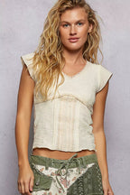 Lace Trim Textured Knit Top – Soft Feminine Style | QBA - Q.B.Accessories