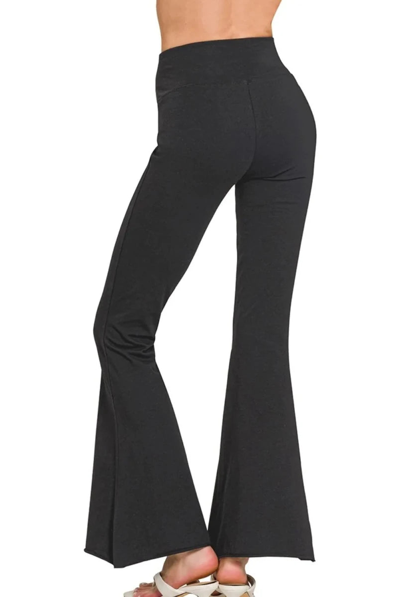 Zenana Raw Edge Hem Flare Yoga Pants - Q.B.Accessories