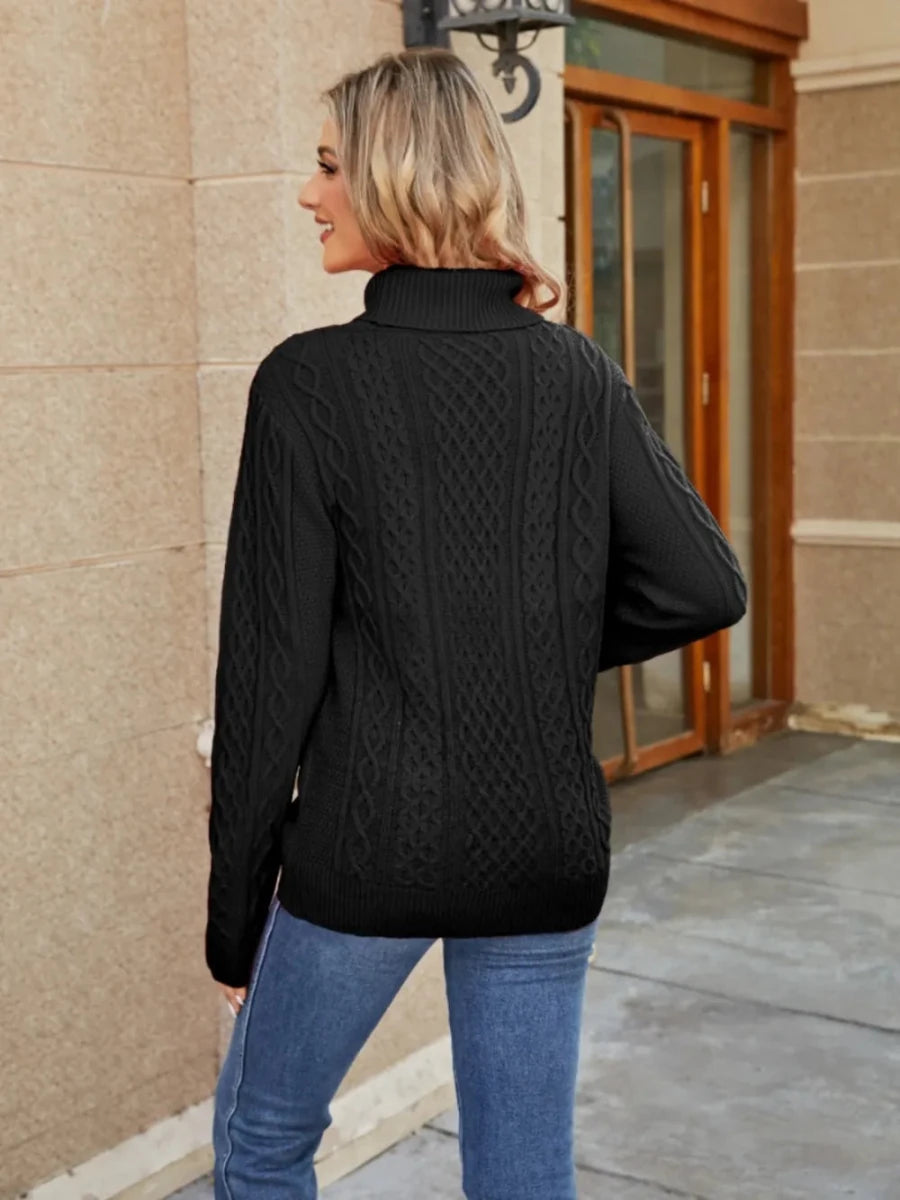 Women’s Cable-Knit Mock-Neck Sweater - Q.B.Accessories