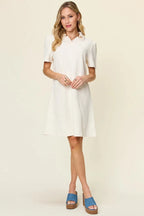 Double Take Full Size Texture Collared Neck Short Sleeve Dress - Q.B.Accessories