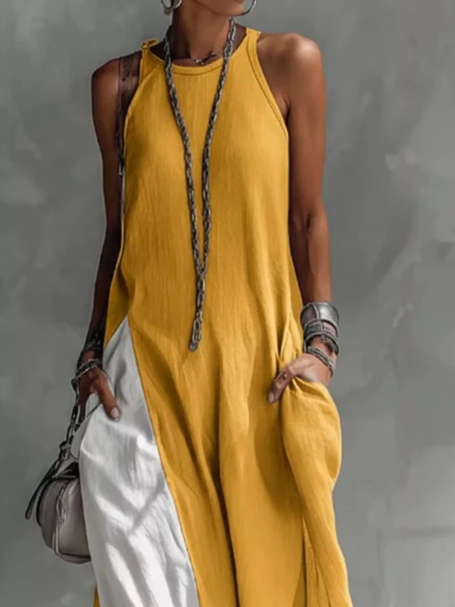 Two - Tone Sleeveless Maxi Dress - Q.B.Accessories