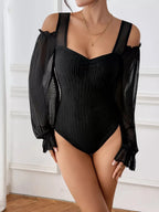 Cold Shoulder Flounce Sleeve Bodysuit - Q.B.Accessories