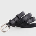 Leather Skinny Belt with Silver Buckle - Q.B.Accessories