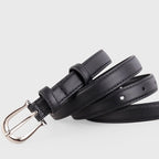 Leather Skinny Belt with Silver Buckle - Q.B.Accessories