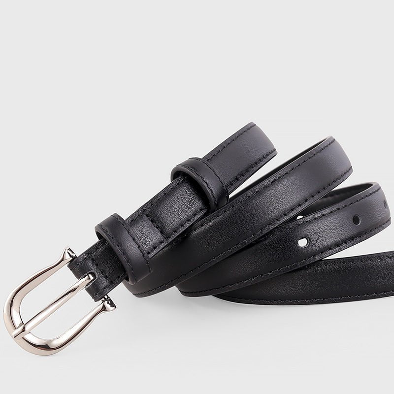 Leather Skinny Belt with Silver Buckle - Q.B.Accessories