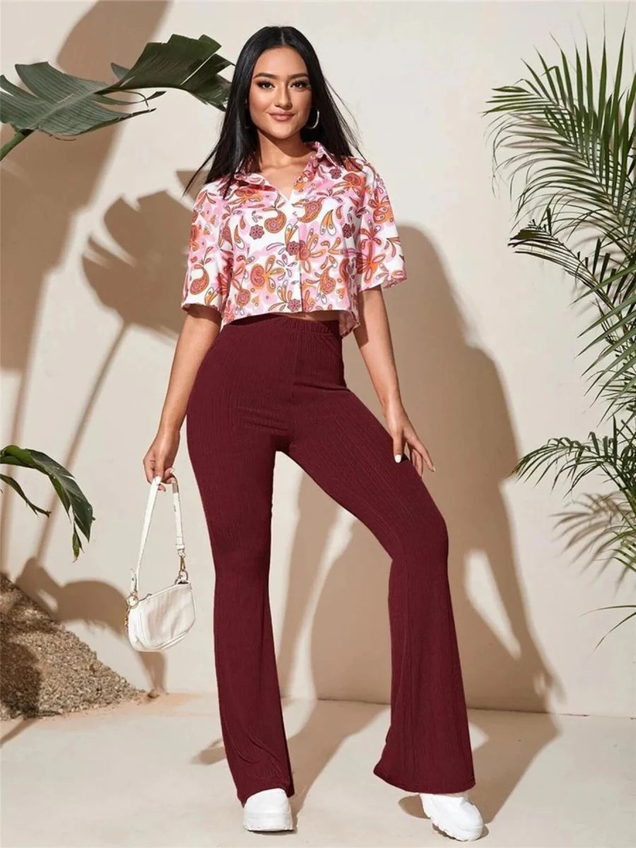 Full Size High - Waist Flare Active Pants Plus Size - Q.B.Accessories