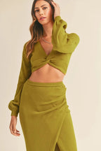 MABLE Front Twisted Knit Top and Midi Skirt Set - Q.B.Accessories