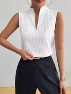 Texture Notched Sleeveless Top - Q.B.Accessories