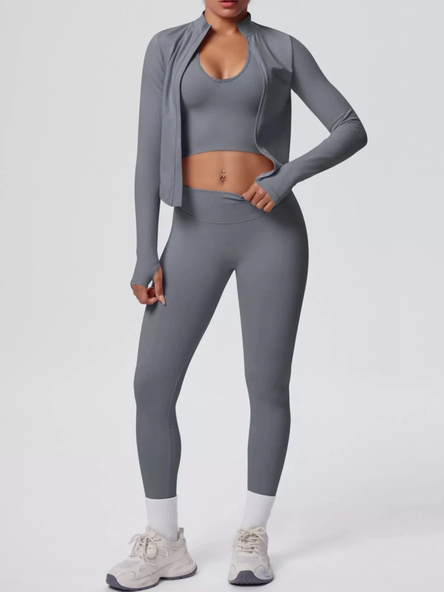 Three-Piece Zip-Up Activewear Set - Q.B.Accessories