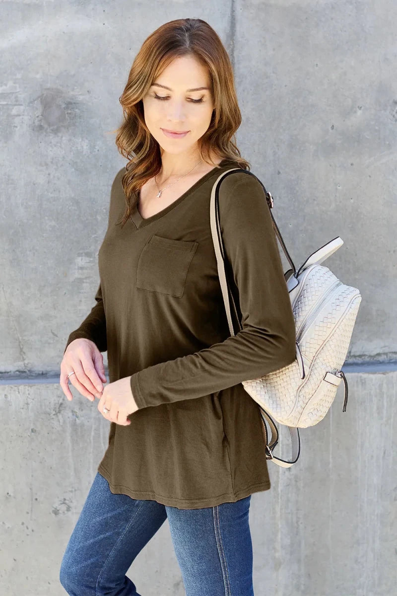 Essential V - Neck Long Sleeve Top – Everyday Comfort Fit | QBA - Q.B.Accessories