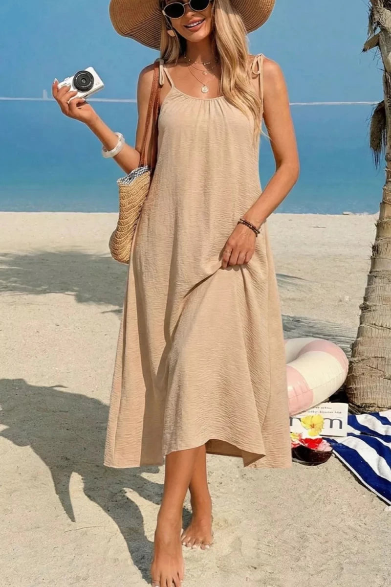 Tie - Shoulder Flowy Midi Dress - Q.B.Accessories