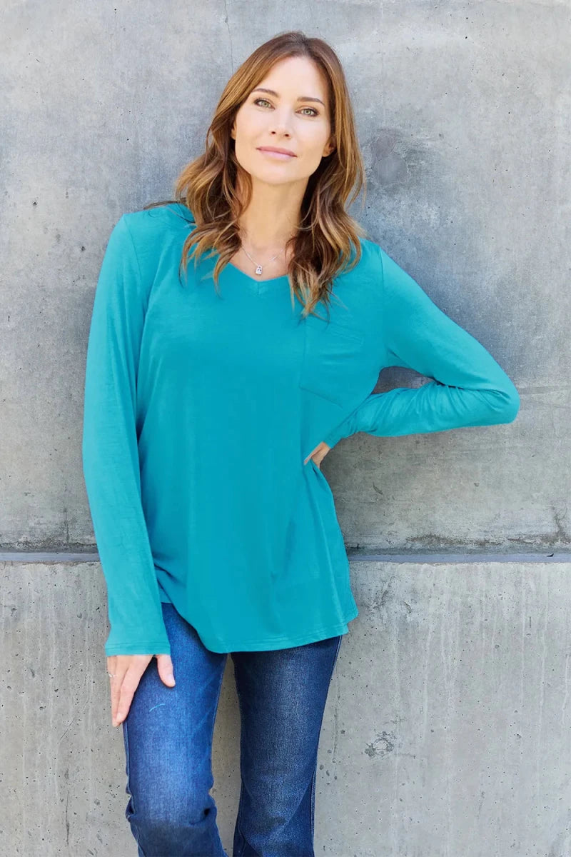 Essential V - Neck Long Sleeve Top – Everyday Comfort Fit | QBA - Q.B.Accessories