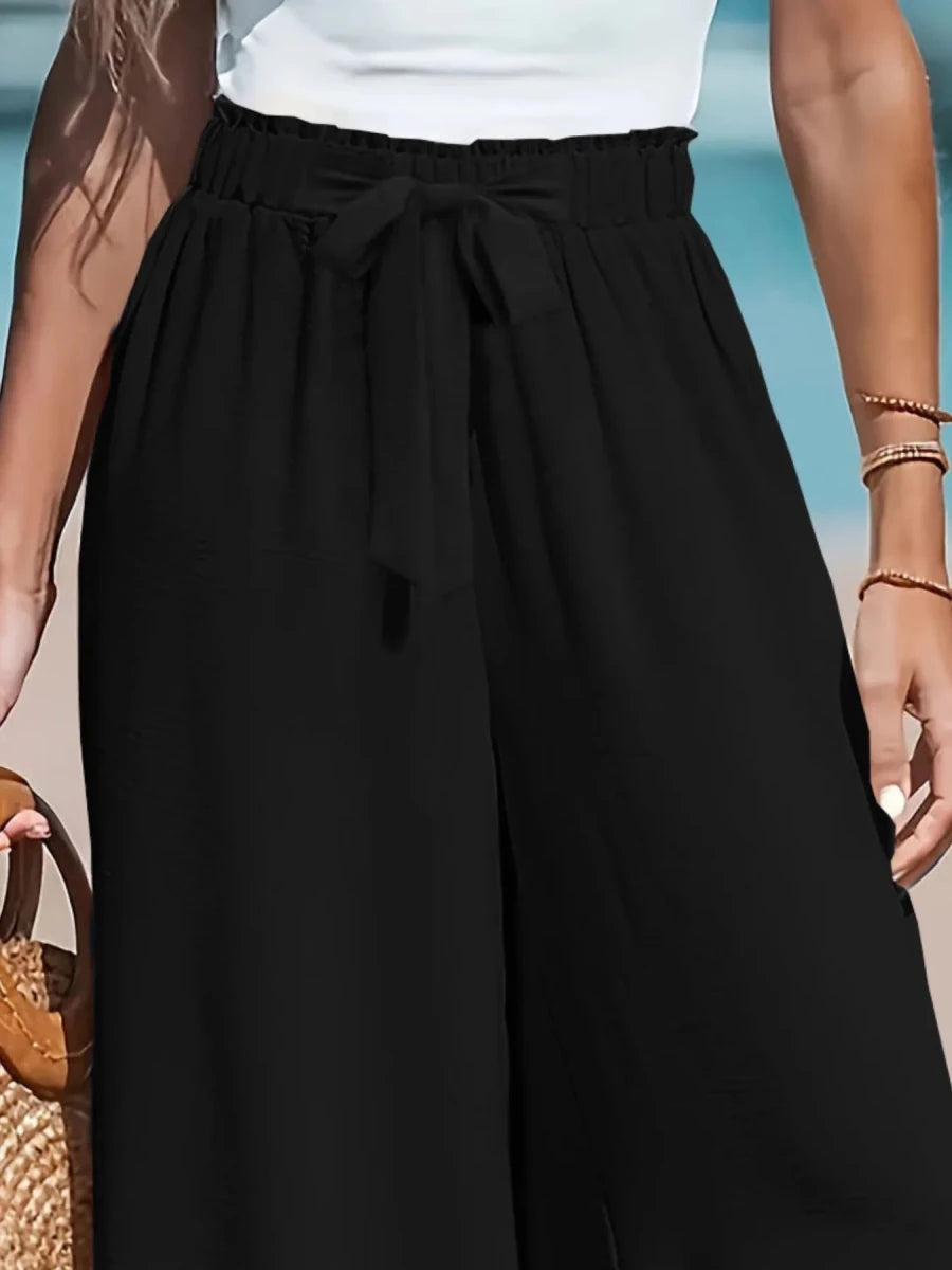 Full Size Drawstring Waist Wide Leg Pants Plus Size - Q.B.Accessories