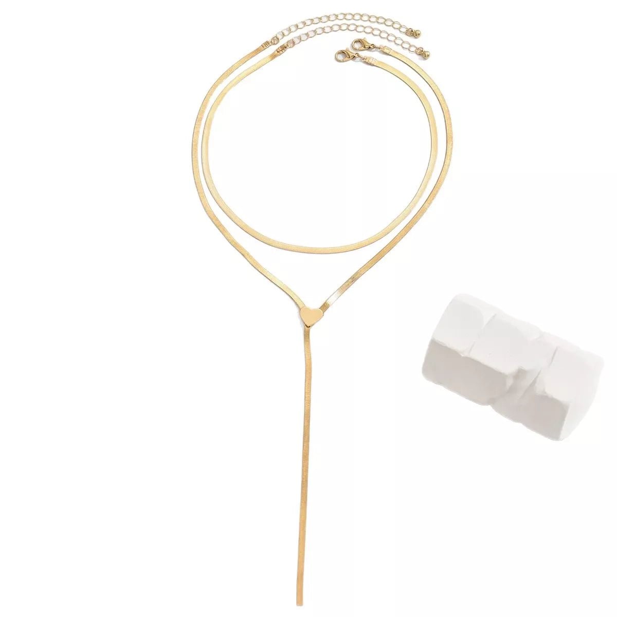 2 Piece 18K Gold-Plated Heart Necklace - Q.B.Accessories