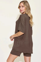 Basic Bae Full Size V - Neck Drop Shoulder T-Shirt and Shorts Set - Q.B.Accessories