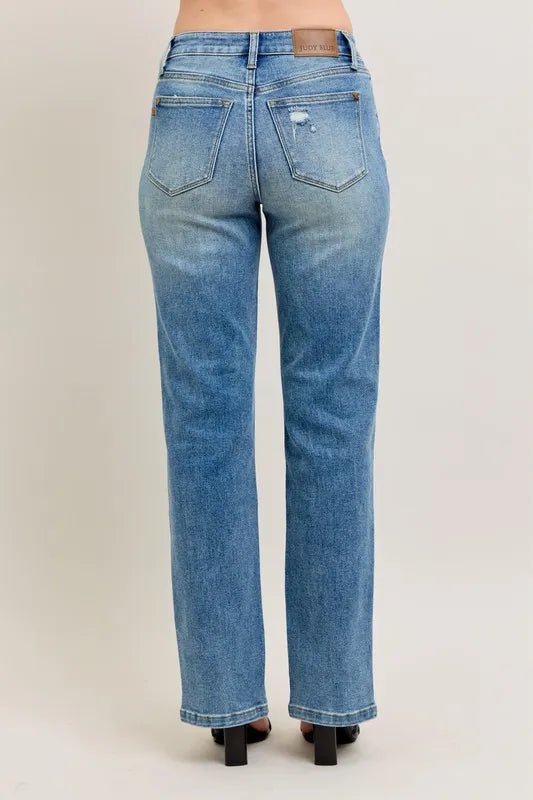 Judy Blue Full Size High Waist Vintage Wash Front Seam & Slit Straight Plus Size - Q.B.Accessories
