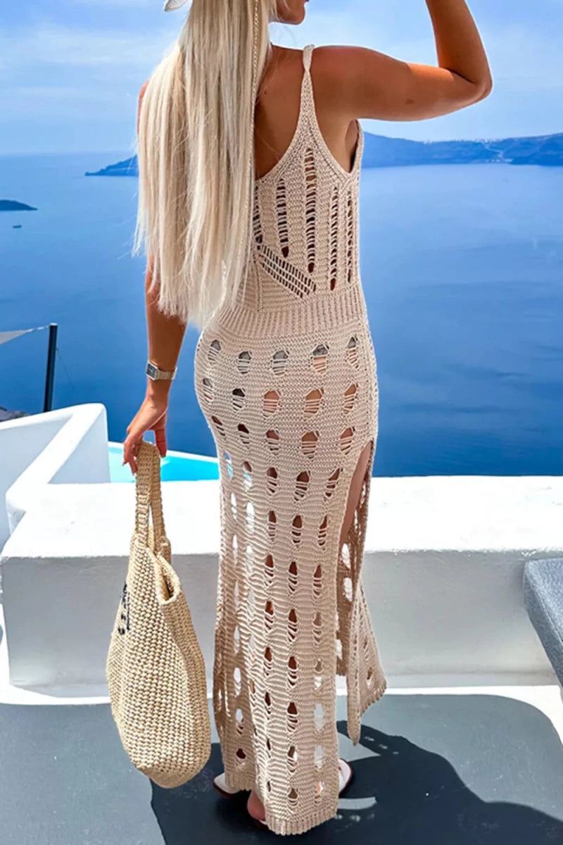 Openwork Slit Scoop Neck Sleeveless Cover Up - Q.B.Accessories