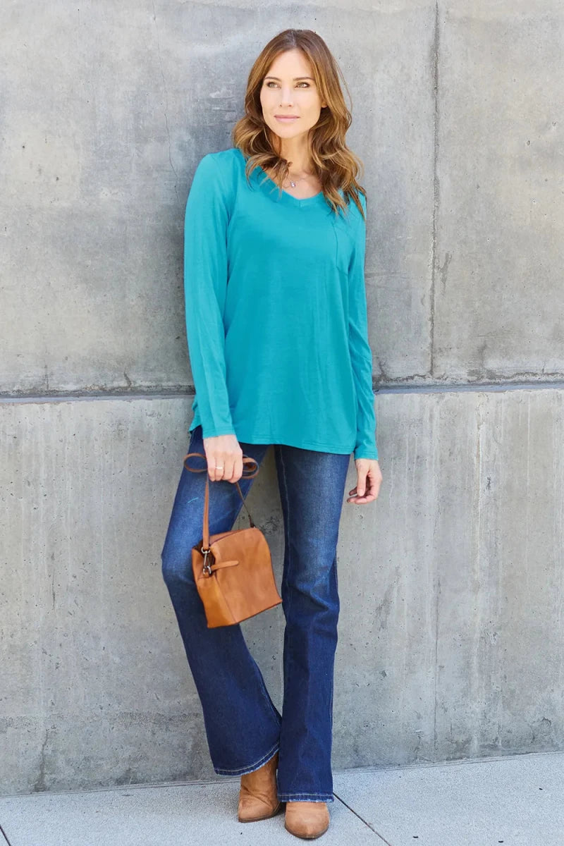 Essential V - Neck Long Sleeve Top – Everyday Comfort Fit | QBA - Q.B.Accessories
