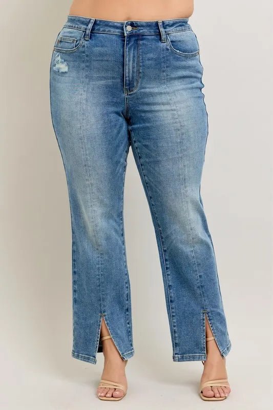Judy Blue Full Size High Waist Vintage Wash Front Seam & Slit Straight Plus Size - Q.B.Accessories