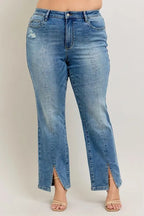 Judy Blue Full Size High Waist Vintage Wash Front Seam & Slit Straight Plus Size - Q.B.Accessories