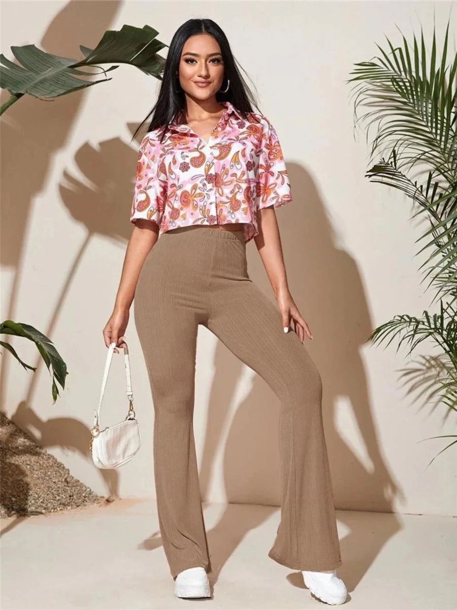 Full Size High - Waist Flare Active Pants Plus Size - Q.B.Accessories
