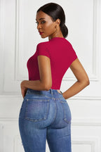 Round Neck Short Sleeve Bodysuit - Q.B.Accessories