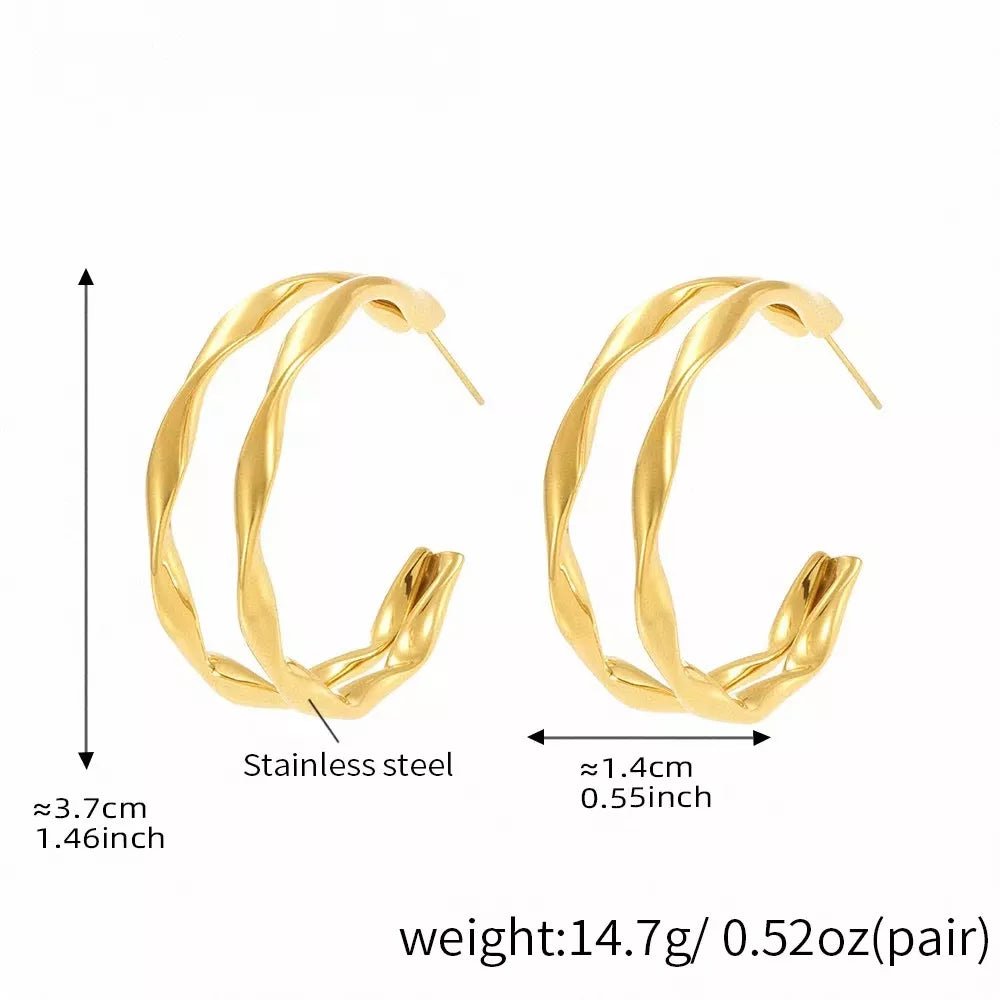 18K Gold-Plated Chunky Twisted Hoop Earrings - Q.B.Accessories