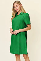Double Take Full Size Texture Collared Neck Short Sleeve Dress - Q.B.Accessories